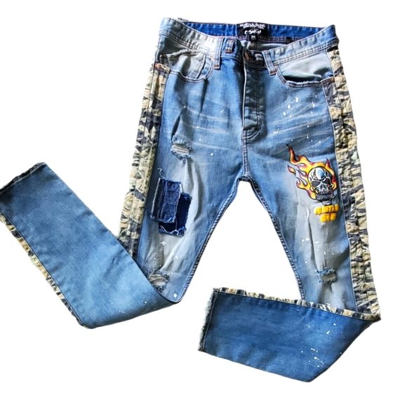 Hustle Gang Whiskey Throttle Spray Paint Jeans. Sz. 34. - Picture 2 of 16